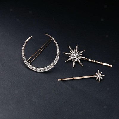 3 Pack Shiny Moon Star Strass Haarnadel Dame Mädchen Haarspange Schmuck
