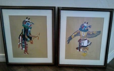 Vintage Kyrat Tuvahoema Hopi Serigraphy Silk Screen Framed Set of 2 Pair  1940