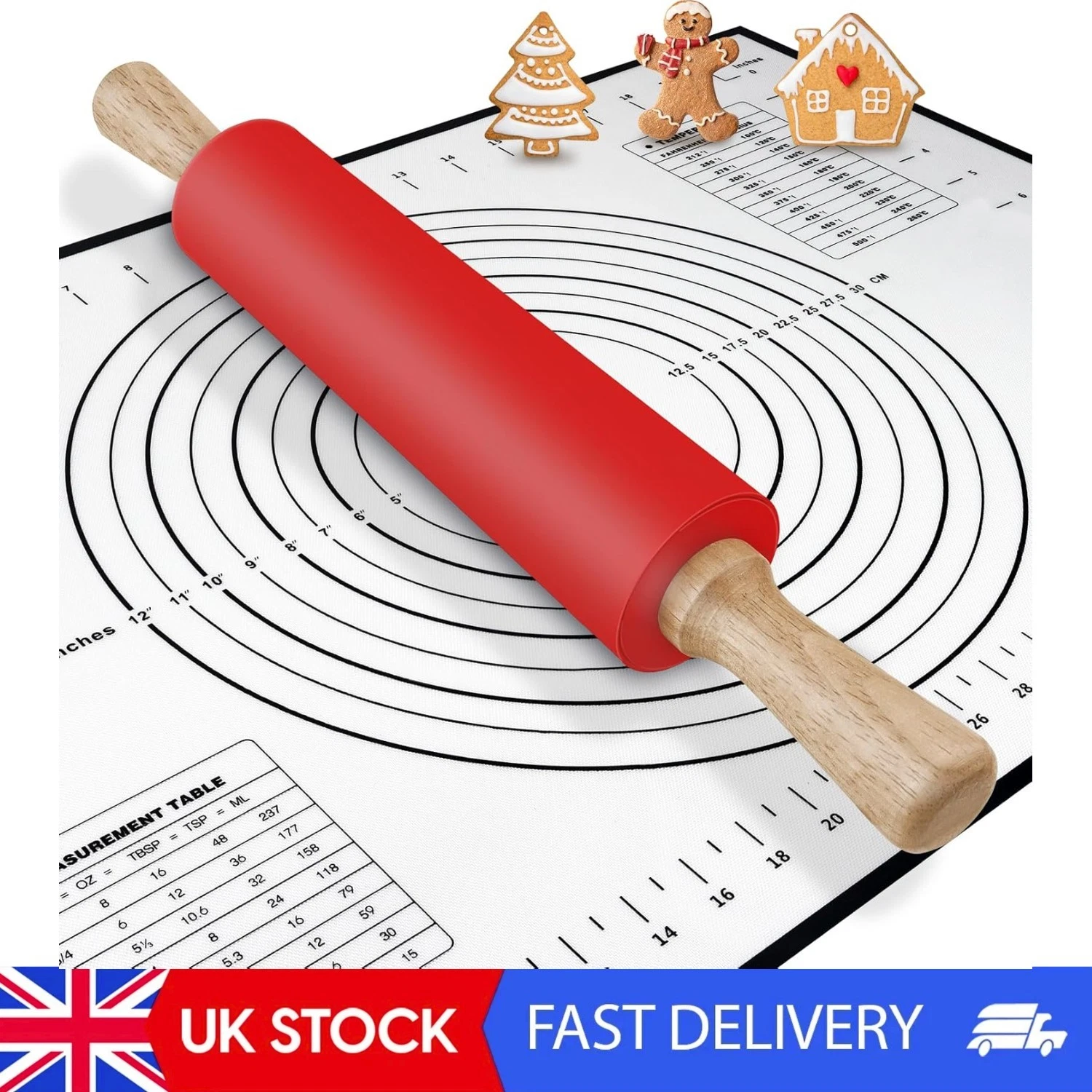 Rolling Pin And Baking Mat | Smooth Non Stick Silicone Rolling Pins |
