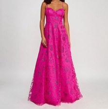 B. Darlin Juniors' Women's Pink Floral Glitter Sweetheart Dress Size 7-8