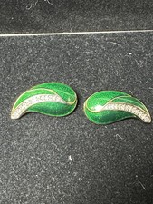 Vtg. Christian Dior Green Enamel And Rhinestone Earrings
