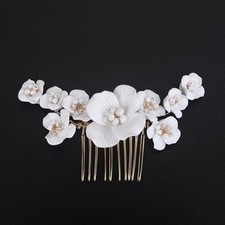 Flower Bride Wedding Hair Comb White Flower Headpiece Bridal Hair Piece Gold