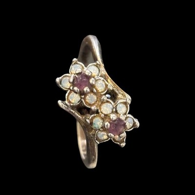 18K HGE GARNET & OPAL STONES ELECTROPLATED  GOLD ~ ESTATE FIND
