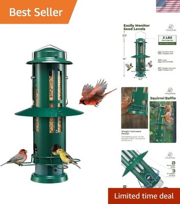 Squirrel-Proof Metal Bird Feeder with Weight-Activated Perches - 3 lb Capacity
