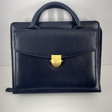 Bolso de cuero de anilina de grano completo Franklin Covey Quest carpeta bolso azul marino asas