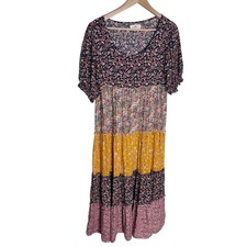 Natural Life Boho Maxi Dress Small Patchwork Floral Tiered Cottagecore Prairie