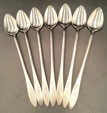 Set of 7 Oneidacraft Deluxe EMBER GLOW pattern stainless iced teaspoons 7 5/8"