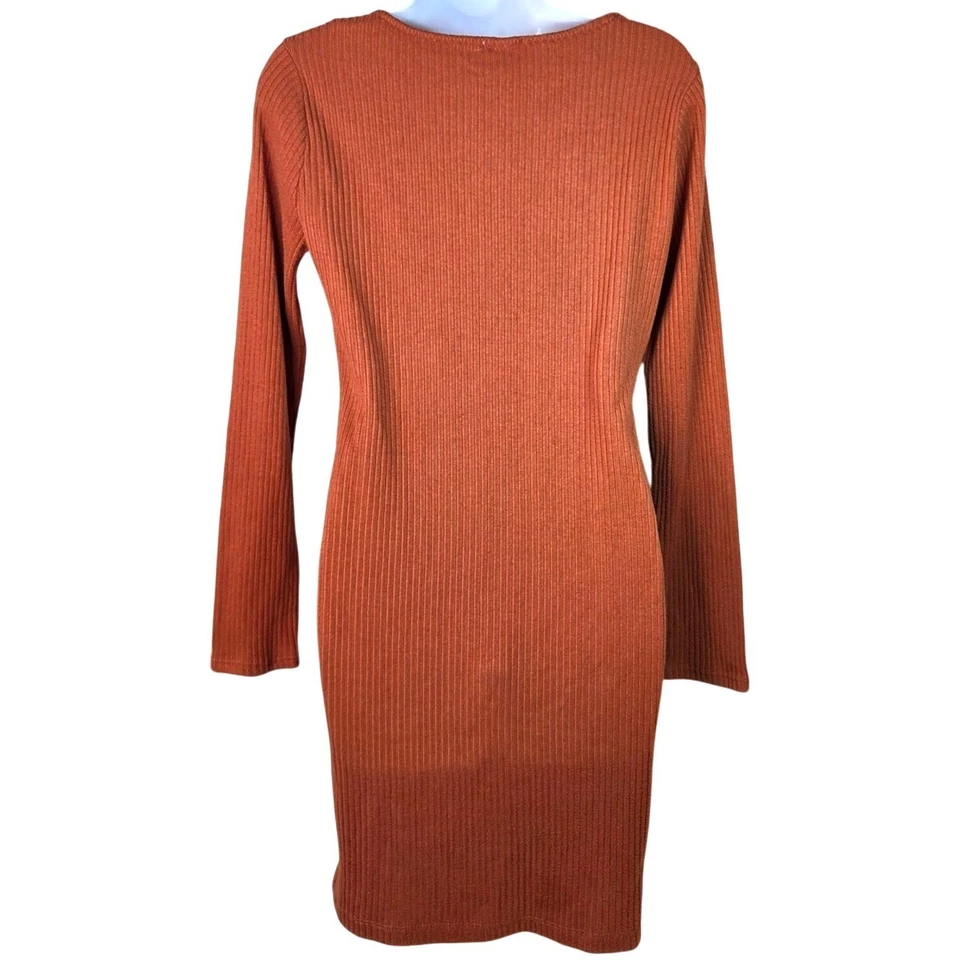 Vestido Suéter Derek Heart XL Naranja Óxido Manga Larga Cuello Cuadrado Tejido Acanalado Foto 2 de 4