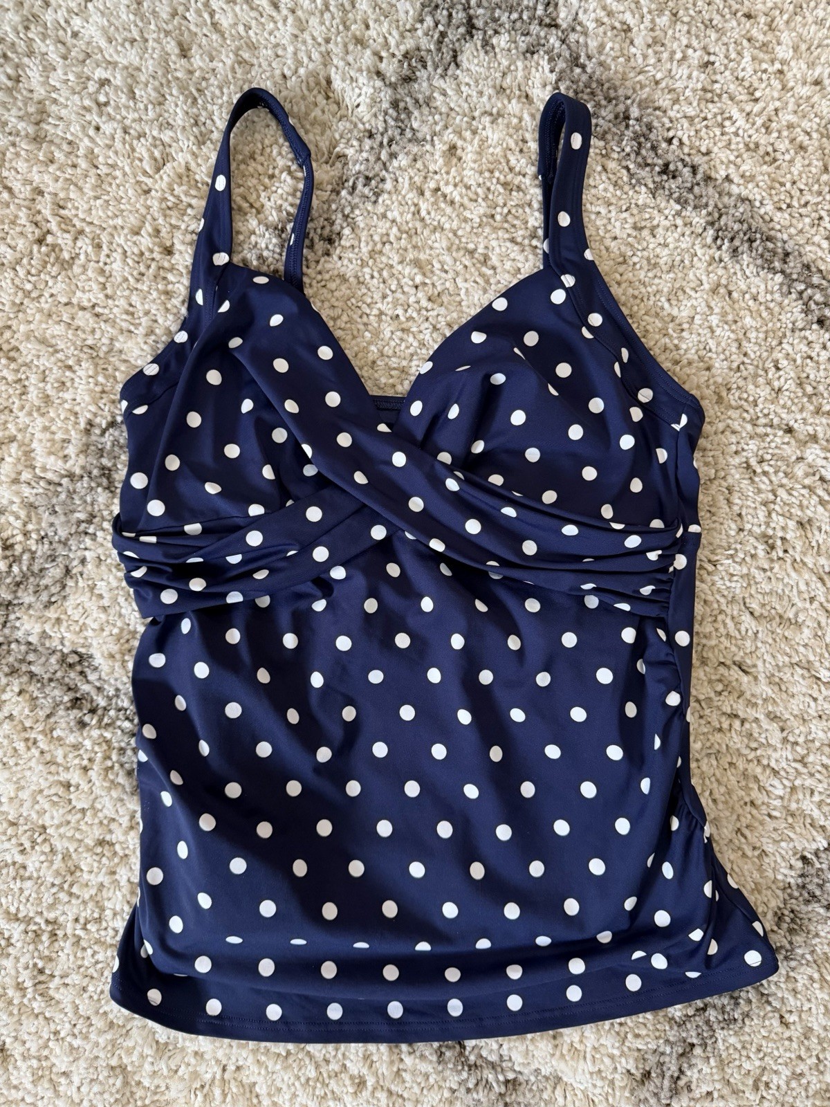 Lands' End Navy Blue Polka Dot Swimsuit Swim Top Tankini Women's size 12