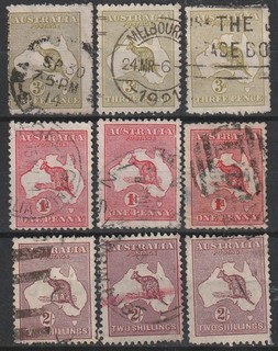 31) AUSTRALIA KANGAROO 1913 / 1930 USED SELECTION DIFF. WMK etc SEE SCANS