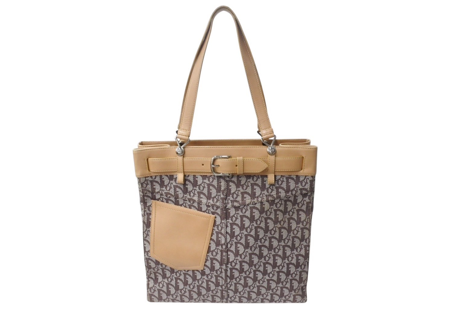 Christian Dior Trotter Tote in Brown Canvas with Leather Trim and Silver Hardware BM-1001