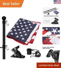 6ft Heavy Duty Flag Pole Kit with 3x5 Embroidered American Flag for Outdoors