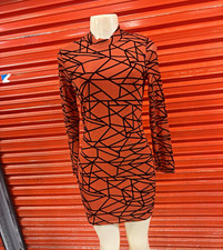 Fashion, nova Mini Dress Geometric Brown Black Turtleneck Long Sleeve S