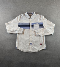Desigual Shirt Mens XL White / Blue Striped Long Sleeve Flip Cuff Button Down