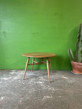 Mid Century Ercol Coffee Table, Drop Leaf, Round, Elm & Beech, Blonde, Retro