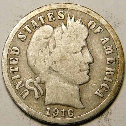 1916 P Barber Dime VG-F  90% Silver   "Actual Coin Pictured- Not Cleaned"