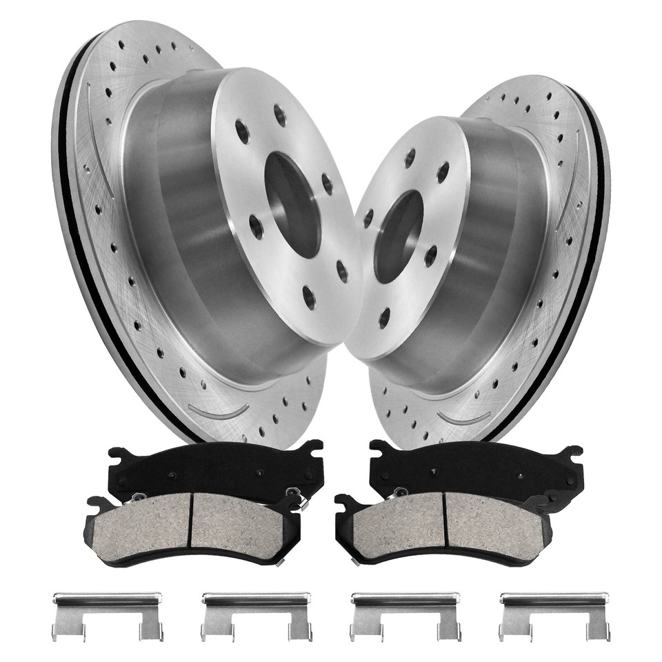 12.81in Rear Drilled &Slotted Rotors + Brake Pads for Chevrolet