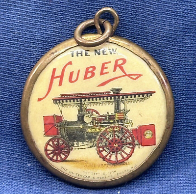 1904 The New Huber Manufacturing Co Double Sided Celluloid Fob Farm Advertising