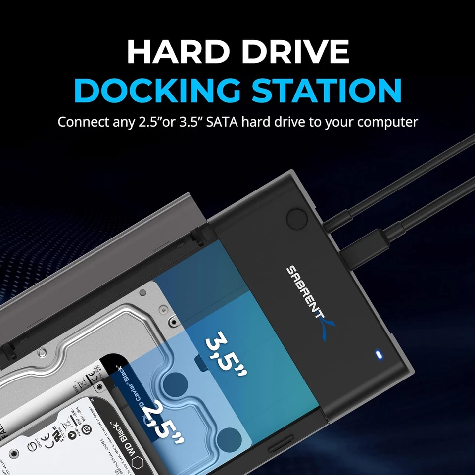 SABRENT USB 3.0 Hard Drive Docking Station 2.5/3.5" SATA SSD HDD, 5Gbps Transfer - Image 3 of 4