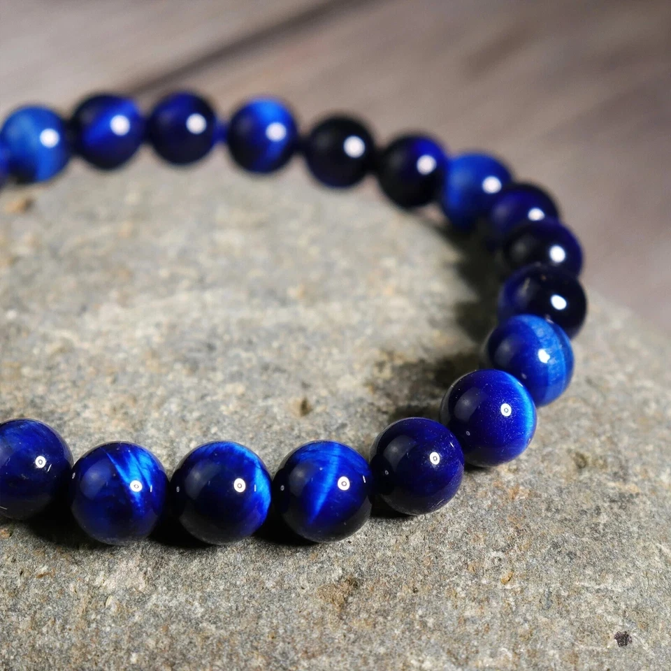 Pulsera Ojo de Tigre Azul 8mm Cuentas Cristal Reiki Curativo Regalo para Hombres Mujeres Foto 4 de 4