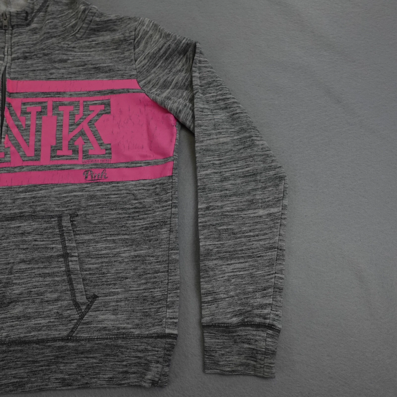 UNDERCOVER Felpa con cappuccio mezza zip Victoria’s Secret ROSA grigia rosa fluo logo taglia large
