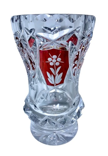 Swedish STROMBERGSHYTTAN Crystal Art Glass CUT FLORAL Sweden VASE