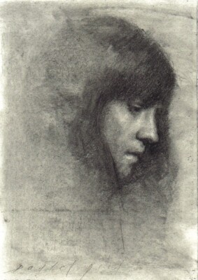 Female Profile 6x8 Portrait Study Original Charcoal Drawing Classical Realism 