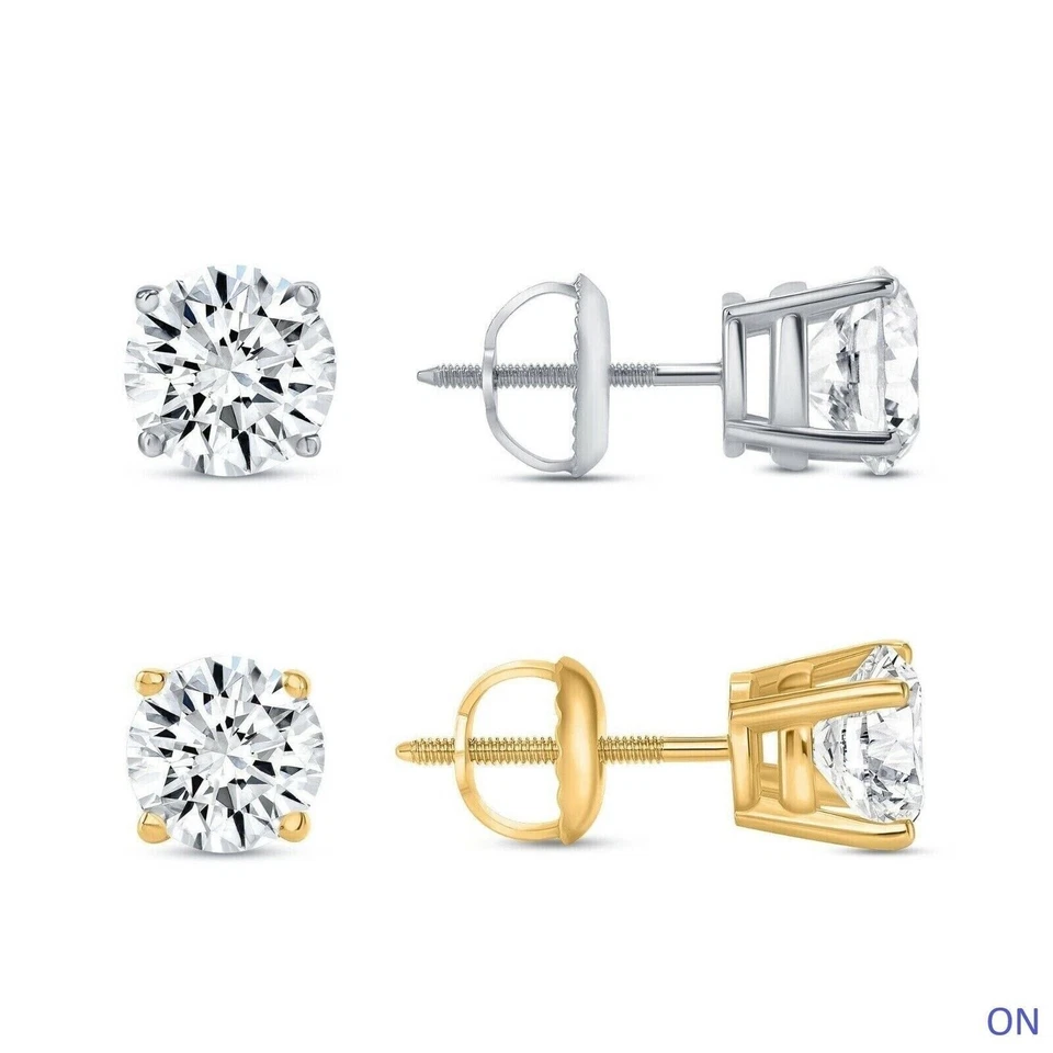 Pendientes de oro de 14 k con tachuelas de diamantes de 0,50 quilates - 1,5 quilates cultivados en laboratorio (EF/VS)