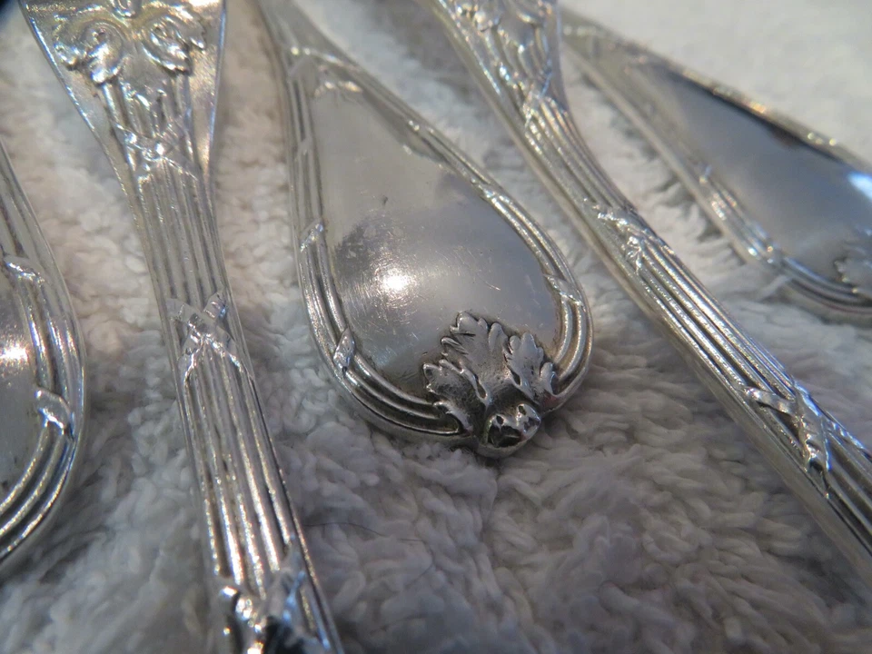 1900 Juego de cubiertos de pescado francés plateado 12p Christofle Revolution LXVI Foto 3 de 4