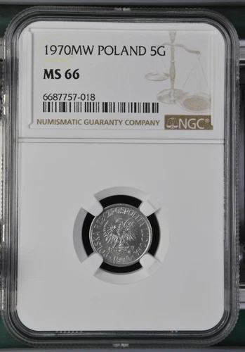 Poland 5 Groszy 1970 MW NGC MS 66