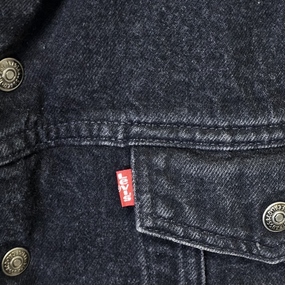 Vintage 90s Levis Denim Jacket Mens L Black Sherpa Lined Type 3 Trucker