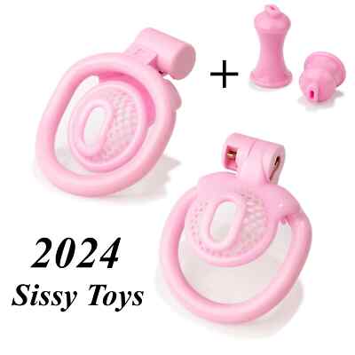 Pink Positive/Negative Micro Chastity Cage Device with Plug and 4 Size Rings