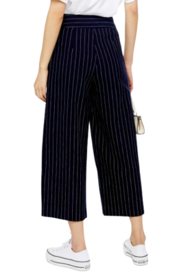 Trousers in Blue Topshop Pinstripe Crop Wide Leg Cotton Linen Size US