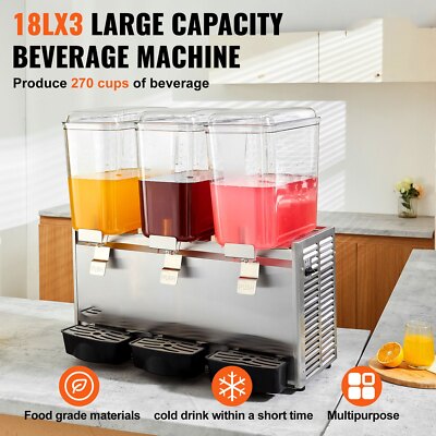 680W Commercial Beverage Dispenser, 20.4 Qt 18L 3 Tanks Ice Tea Drink Machine