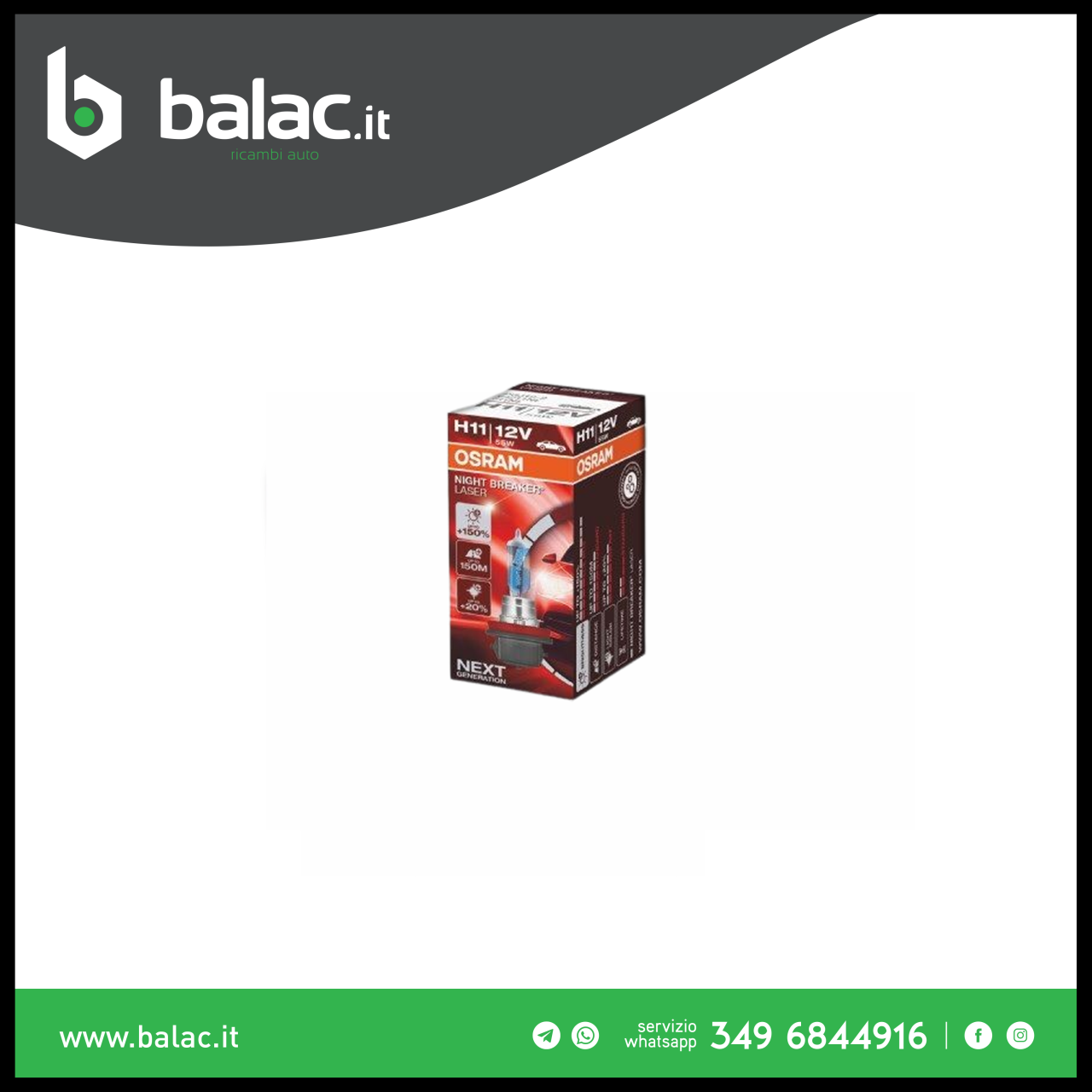 OSRAM NIGHT BREAKER LASER H11, +150 di luce in , lampada alogena per fari, 64211