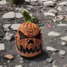 Ghoulish Productions Pumpkin Head Mask Halloween Latex Fits Youth to Small Adult