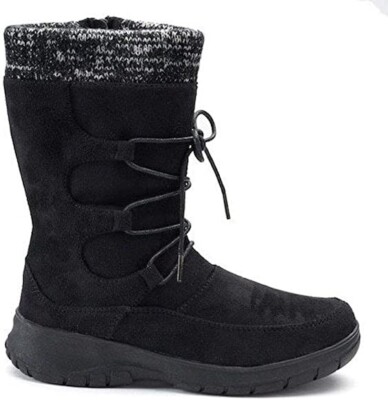 Women Itasca Deidre Winter Boot Black SZ 10 Traction Knit Collar Scotchgard Lace