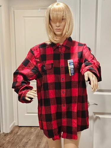 George Men's Long Sleeve Flannel Shirt Size L 42-44 Red Black Plaid NWT