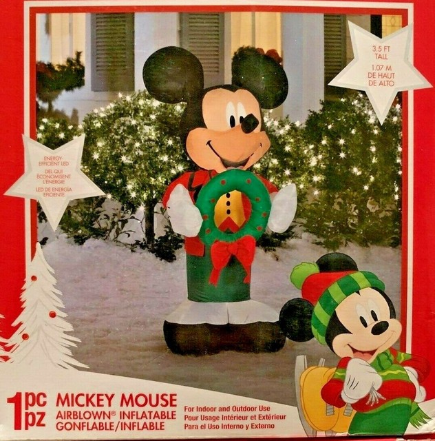 RARE NEW 3.5 FT TALL LED DISNEY CHRISTMAS MICKEY MOUSE WREATH GEMMY