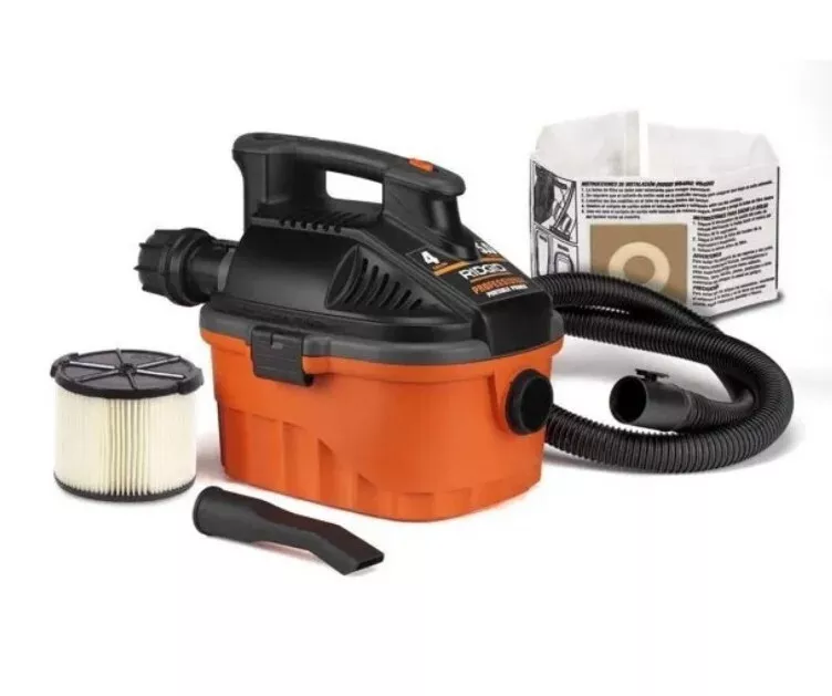 RIDGID 4 Gal. 5.0-Peak HP Portable Wet/Dry Shop Vacuum w/Filter, Dust Bag,  Hose