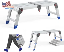 Folding Work Platform Aluminum Foldable Step Stool Adjustable Height Lightweight