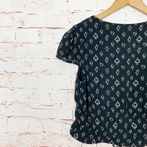 Superdown Black Tie Front Heart Spade Print Crop Top Womens Size XS - Picture 6 of 6