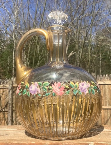 Exceptional Moser Enameled Roses Art Glass Decanter - Picture 2 of 12