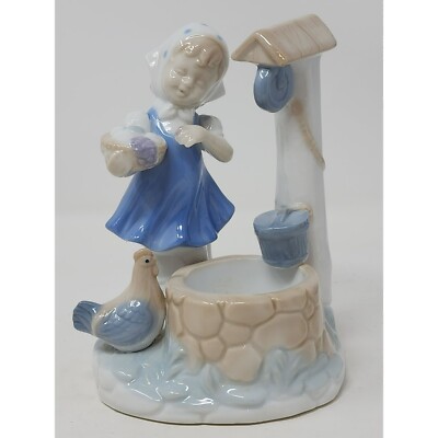 Vintage Colonial Candle Japan Figurine Girl Well Basket Eggs Hen Bucket