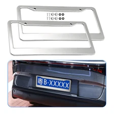 2x Pcs Chrome Stainless Steel Metal License Plate Frame Tag Cover With Screw Cap