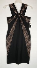 Adrianna Papell Dress Womens 10 Black Block Laced Sleeveless Evening Gown NWT