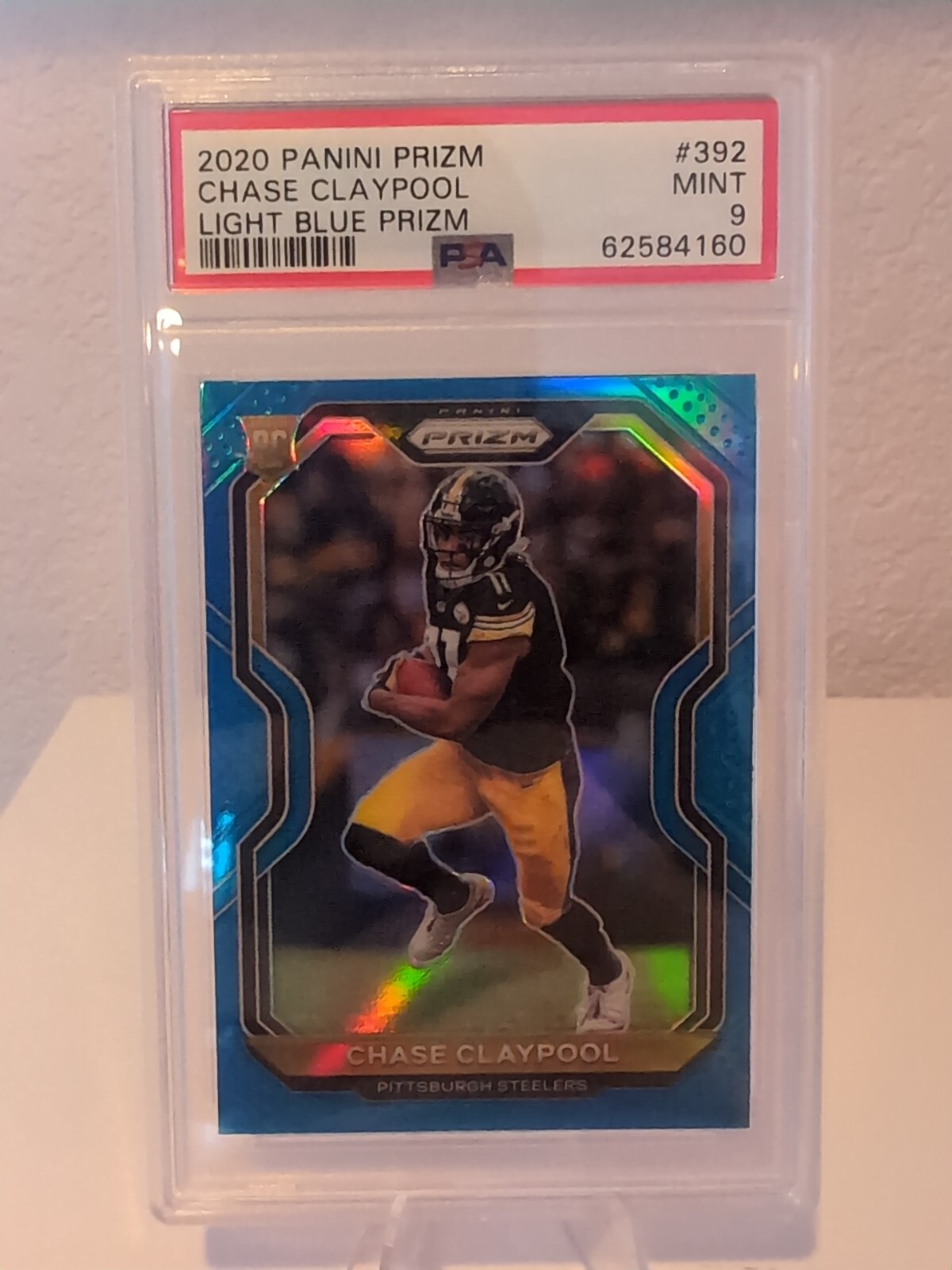 2020 Panini Prizm Football Light Blue Prizm 392 Chase Claypool RC Steelers PSA 9