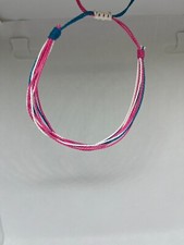 White, Pink, and Blue Hand-Woven String Surfer Bracelet Beach Jewelry
