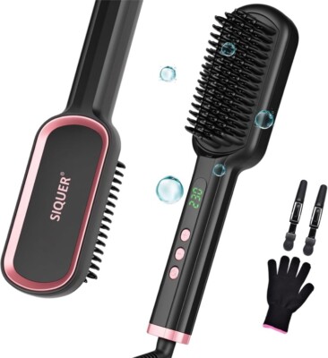 Hair Straightener Brush - SIQUER Ionic Hair Straightening Brush with 13 Temps
