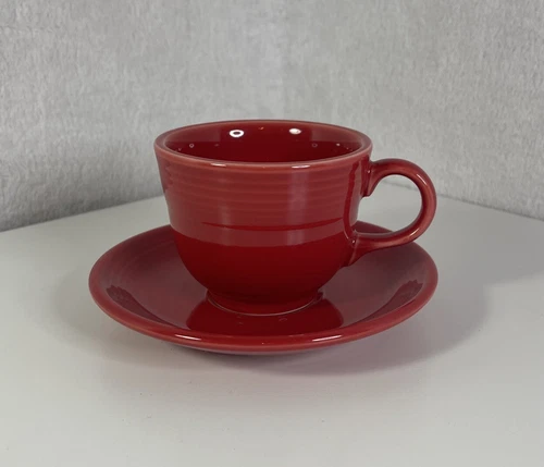 Fiesta Scarlet Red Fiestaware Tea Coffee Cup and Saucer Set Homer Laughlin